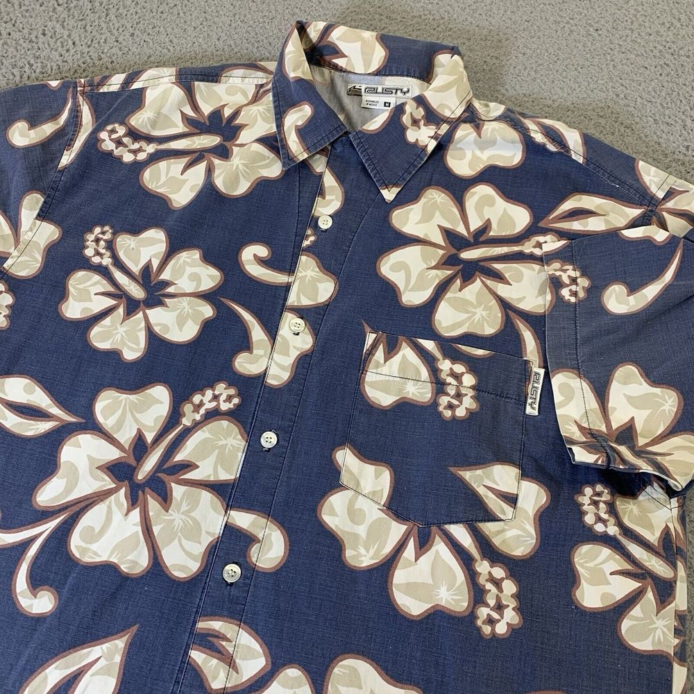 Vintage Rusty Hawaiian Shirt Mens Medium Camp Loop Collar Floral Pocket Y2K Surf